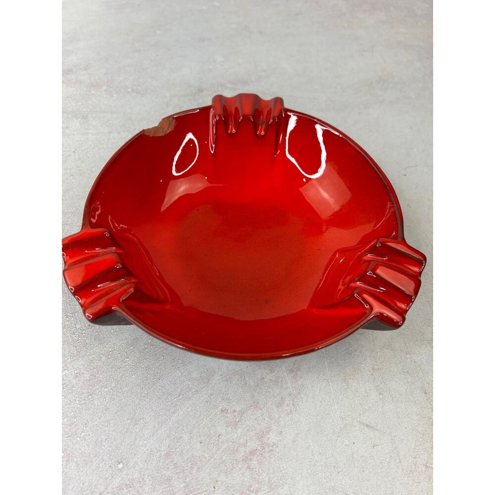 Vintage Frankoma Pottery Ashtray‎ Red Brown Base 453 Chipped